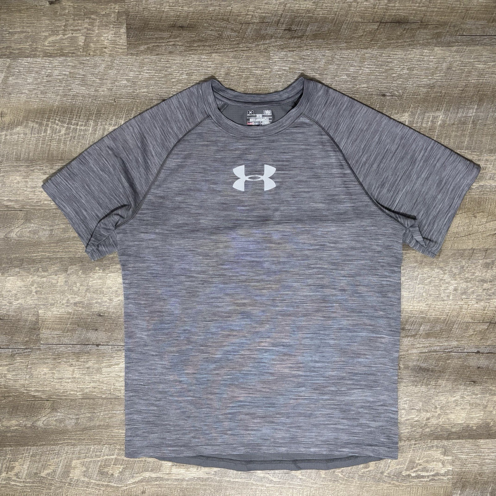 Under Armour UA Compression Shirt Mens L HeatGear Short Sleeve Gray READ