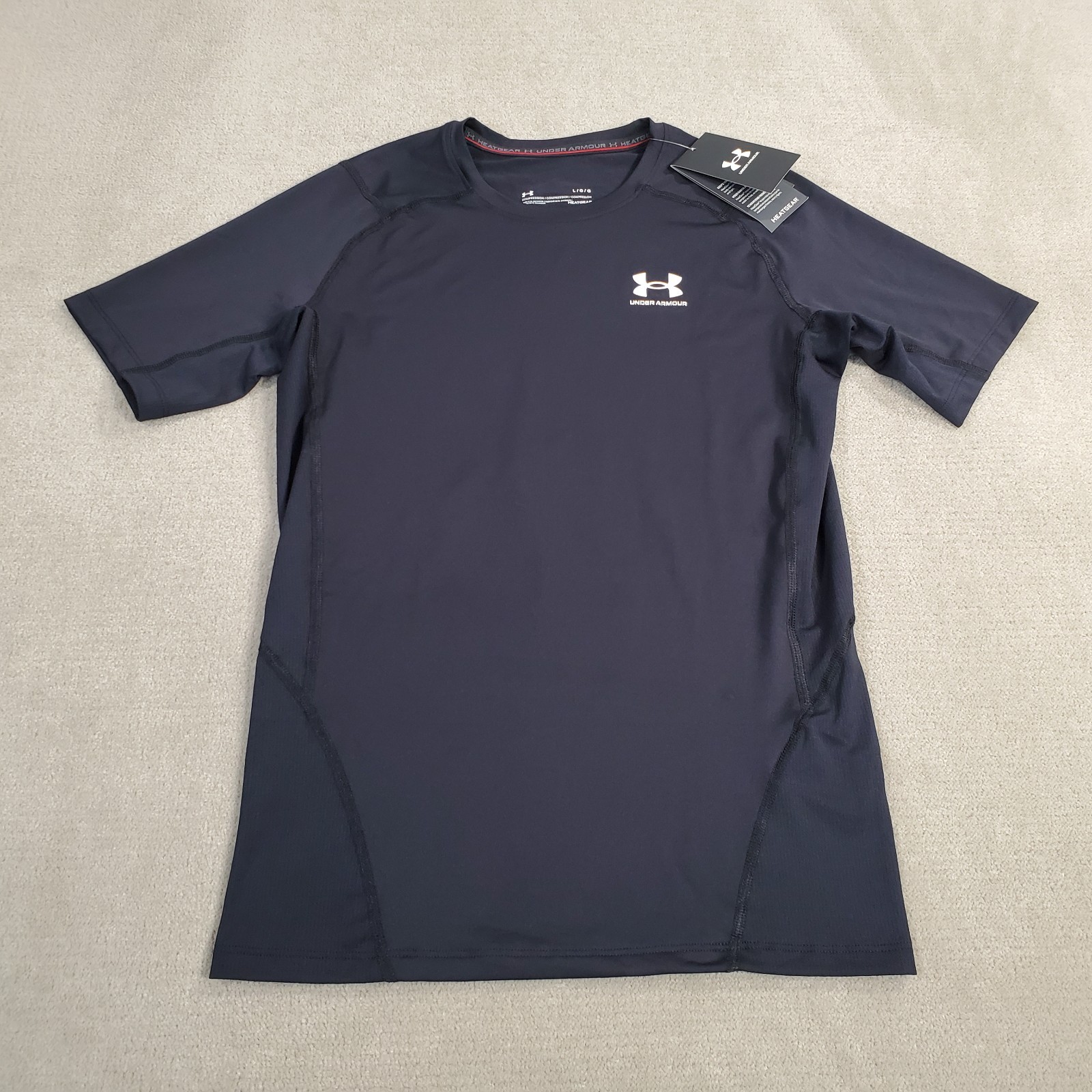 Under Armour Compression Shirt Mens Large Black Heatgear Short Sleeve Training
