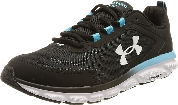Under Armour Men’s Charged Assert 9 Running Shoes, Black, Blue Surf & White