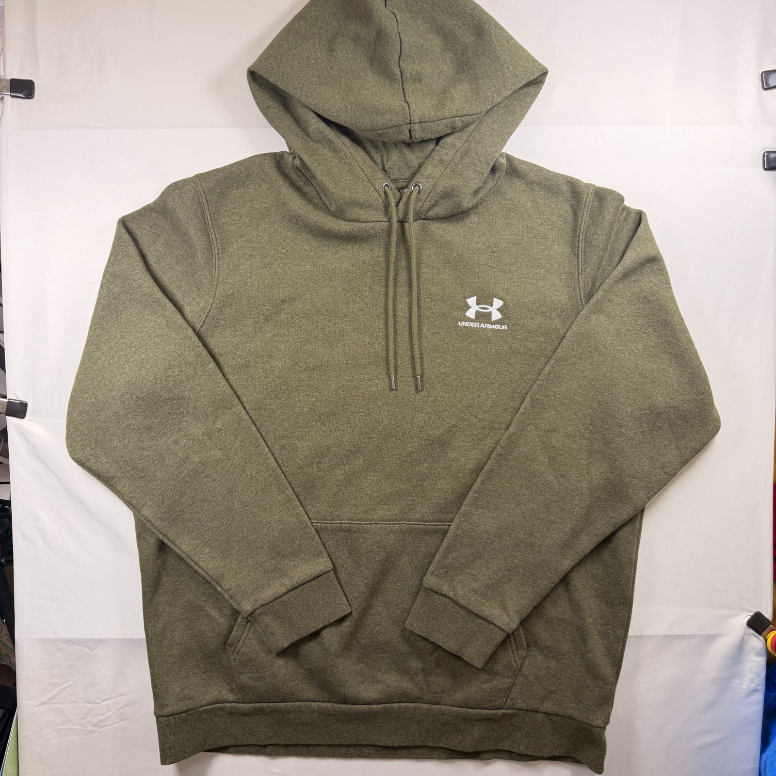 Under Armour Mens Essential Fleece Hoodie Heather Olive Size XL
