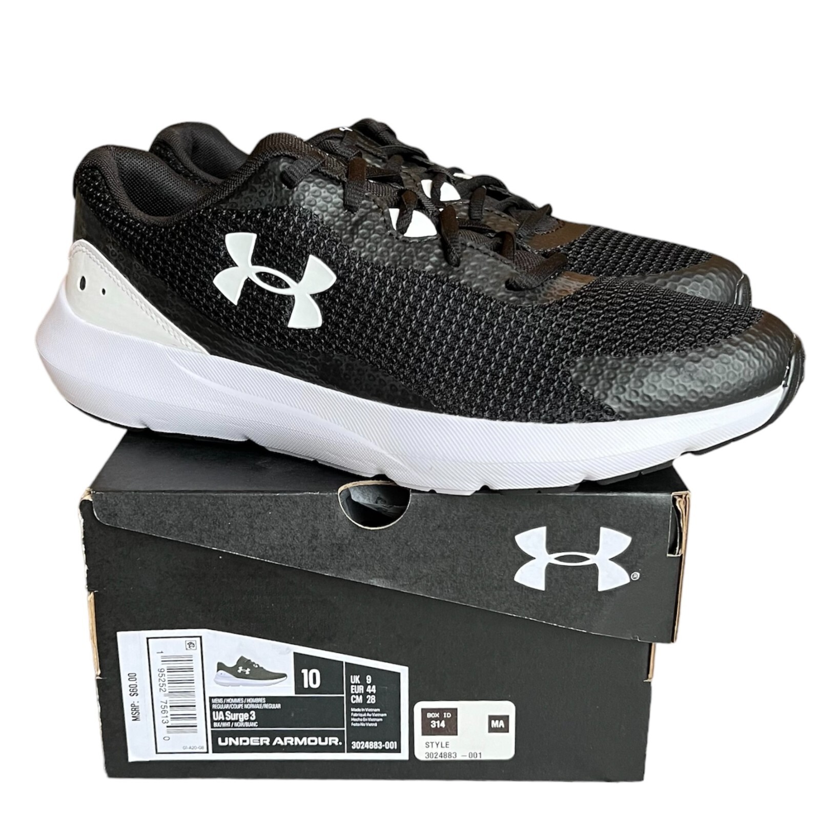 Under Armour Surge 3 Size 10 Men’s Athletic Shoes Black/White 3024883-001