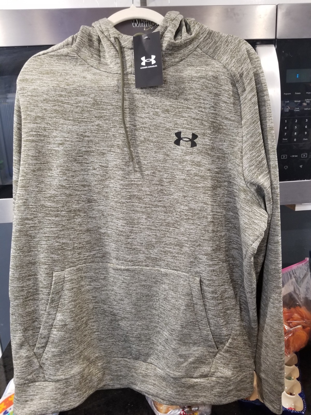 Under Armour Heathered Gray Pullover Hoodie Knit Logo Kangaroo Pocket Drawstring