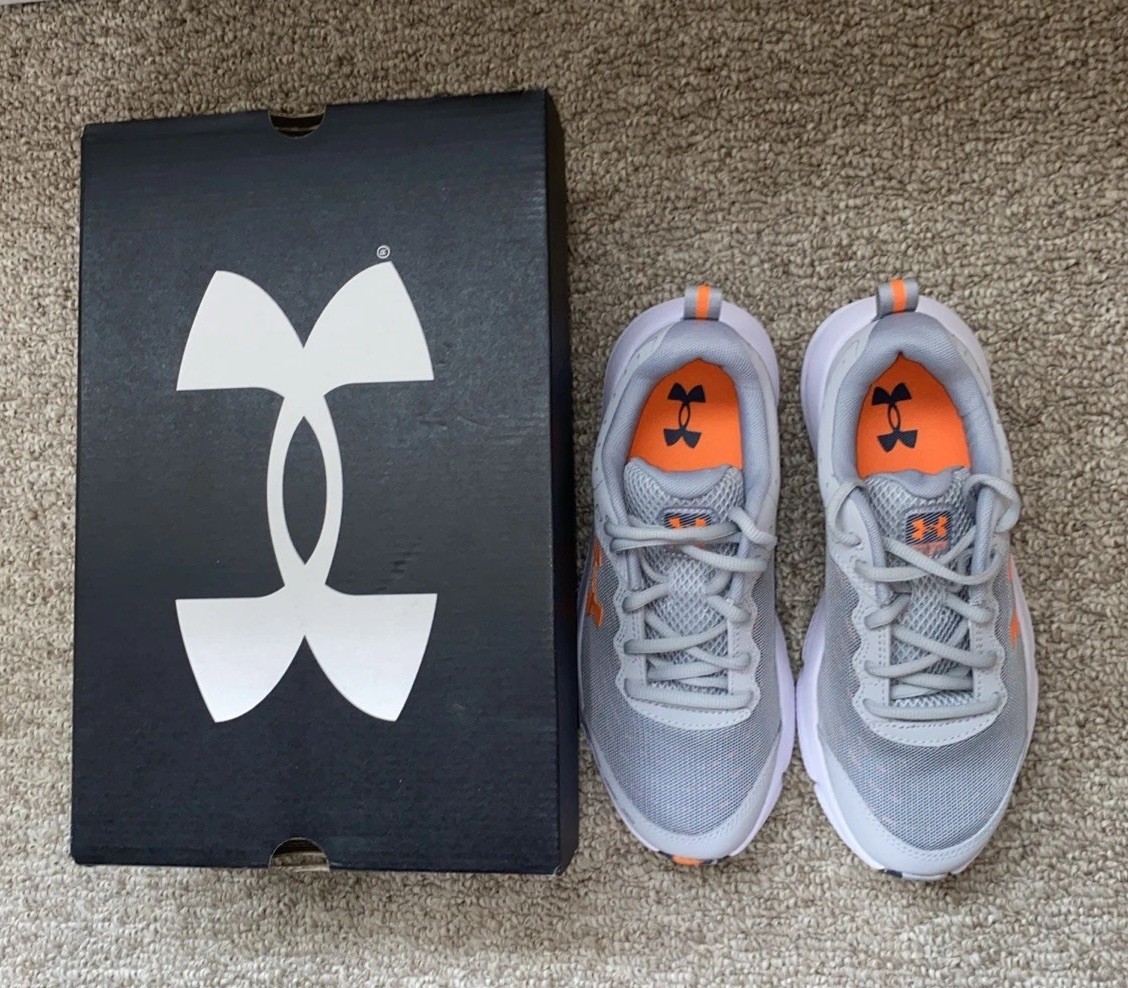 Under Armour Charged Assert 10 Gray & Orange Running Athletic Shoes  Size -6