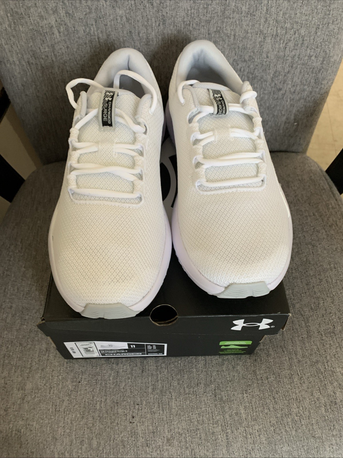 PICK SIZE – Under Armour 3027000 Mens White UA Charged Surge 4 Shoes