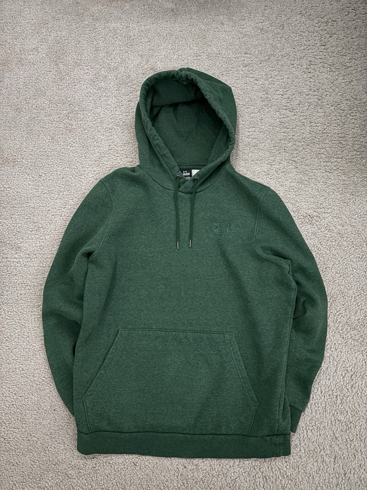 Under Armour Green Fleece Pullover Hoodie Logo Front Pocket Drawstring S
