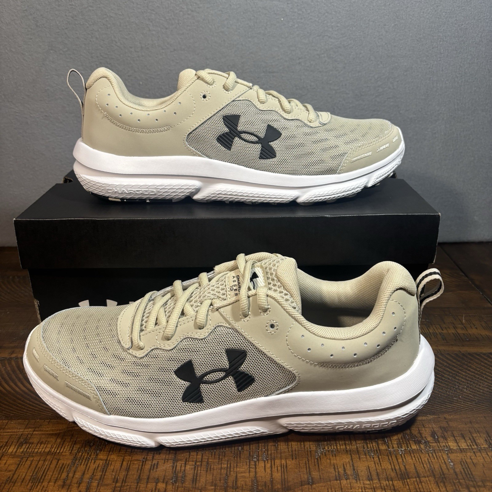 New Under Armour Men Size 11 UA Charged Assert 10 Running Shoes Sneakers Khaki