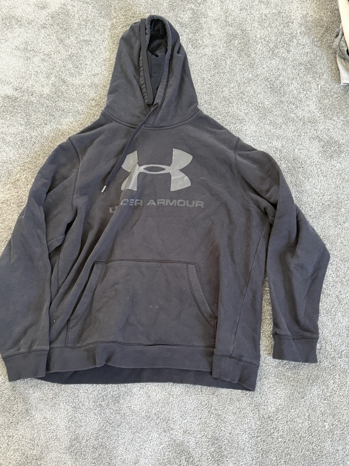 Under Armor Men’s Classic Big Logo Hoodie Sweatshirt Black Size XL EUC