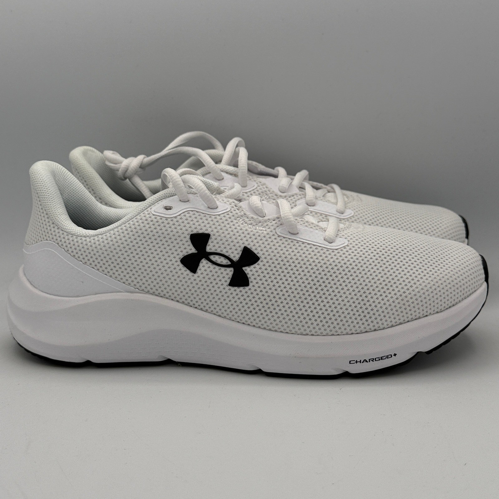 Under Armour Charged Pursuit 4 Shoes Mens 8 White Black Running 3028254-100