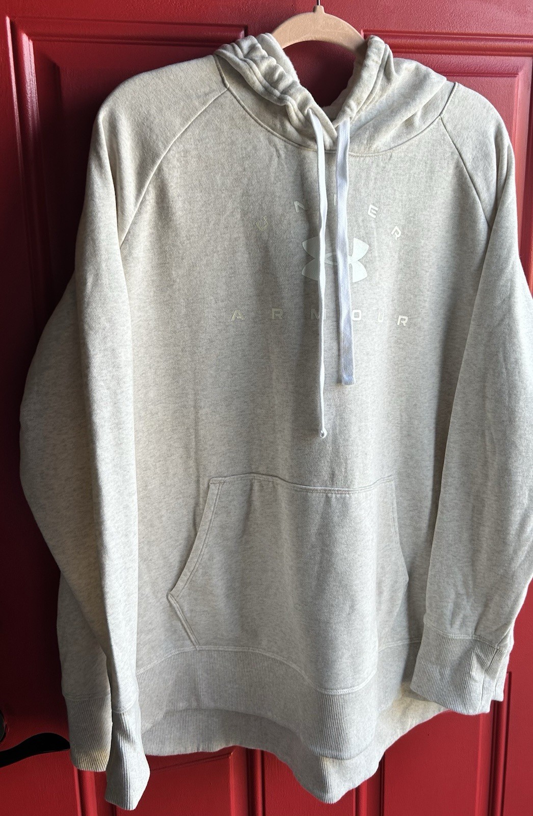 Under Armour unisex Gray Fleece Pullover Hoodie Kangaroo Pockets Drawstring Logo
