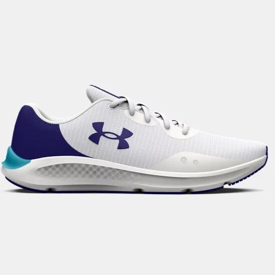 Under Armour Charged Pursuit 3 White Sonar Blue Men Running Shoes 3025424-103
