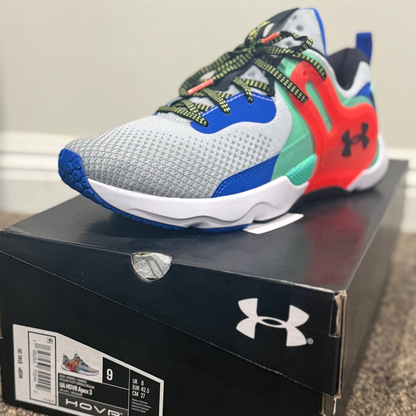Under Armour Mens HOVR Apex 3 Training Shoes Gray/White – Brand New