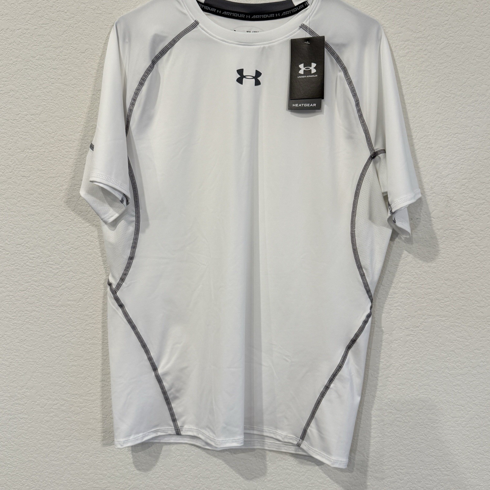 🆕 Under Armour HeatGear Compression Shirt XXL  🖤🤍  White Gray Stitching
