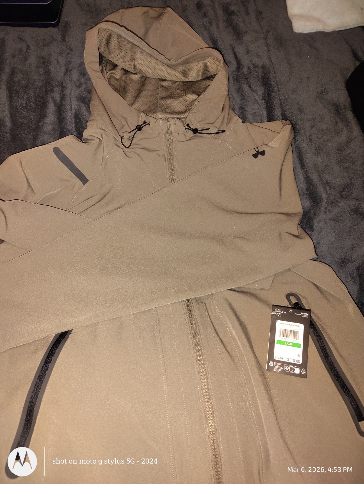 Under Armour Men’s UA Unstoppable Full-Zip Jacket Hoodie – Tan – Large NWT