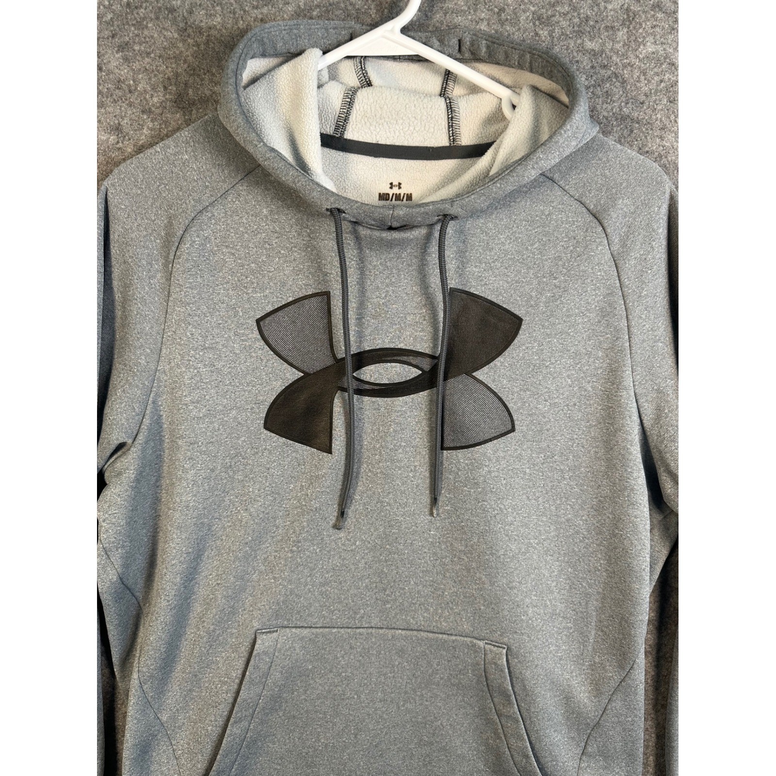 Under Armour Mens Big Logo Hoodie Heather Grey Loose Fit Fleece Pullover MD