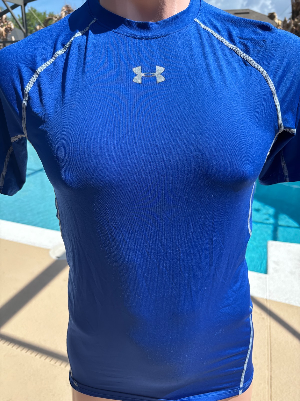 Under Armour Blue Compression Heat Gear Blue T Shirt Mens Top L Large