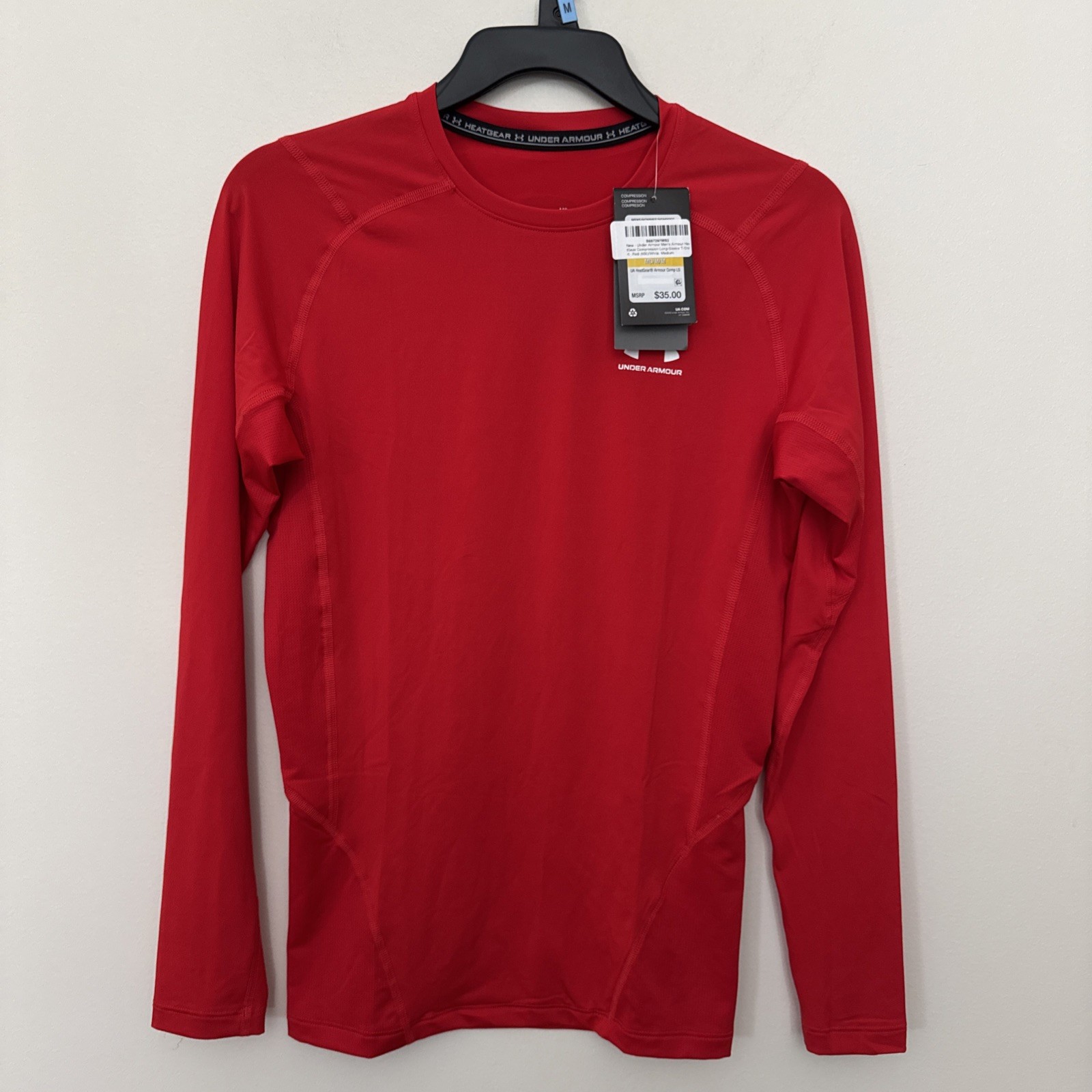 Men’s Under Armour Heat Gear Compression Long Sleeve Shirt Red Sz Medium NWT