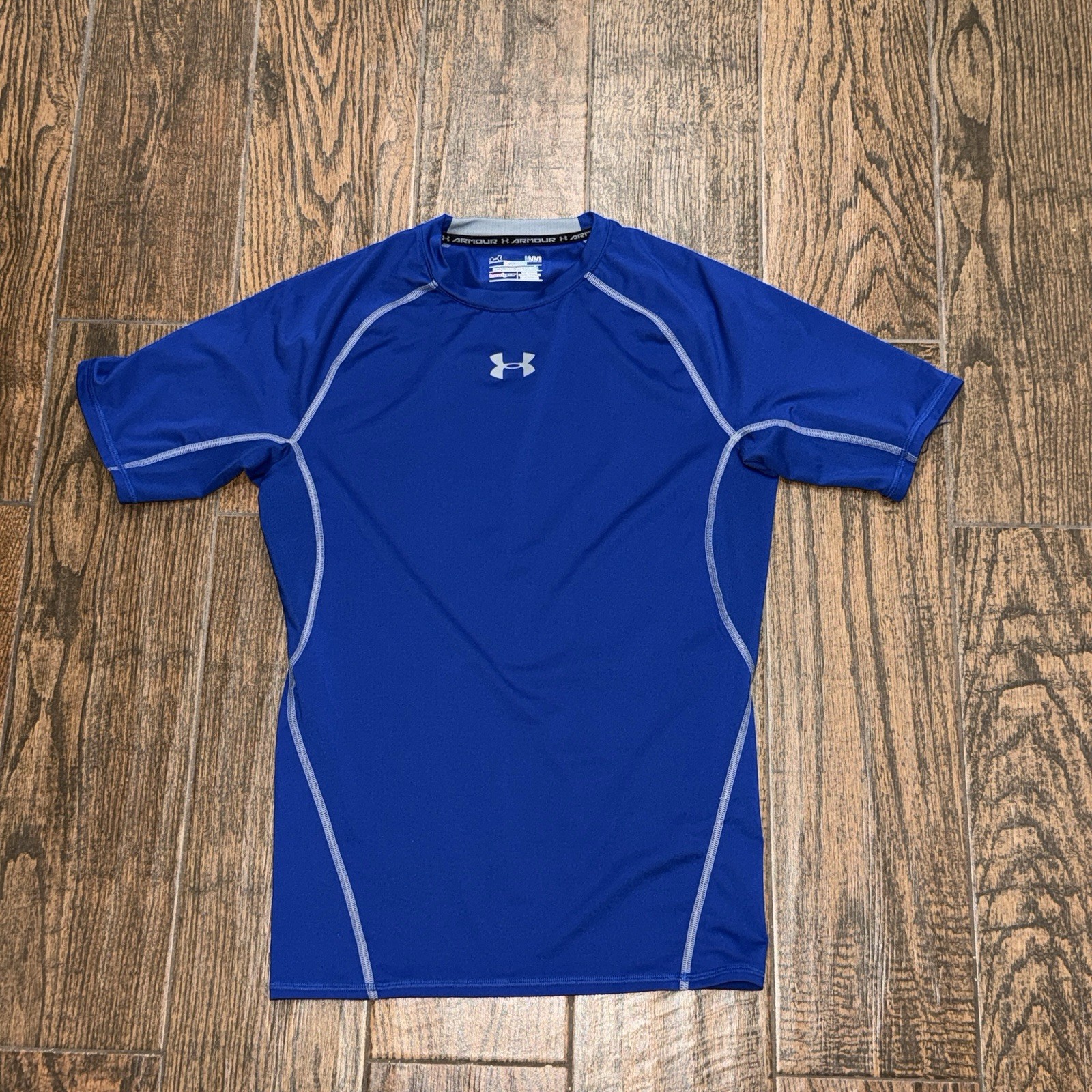 Mens Under Armour Heat Gear Blue Short Sleeve Compression Top Shirt Size. Large