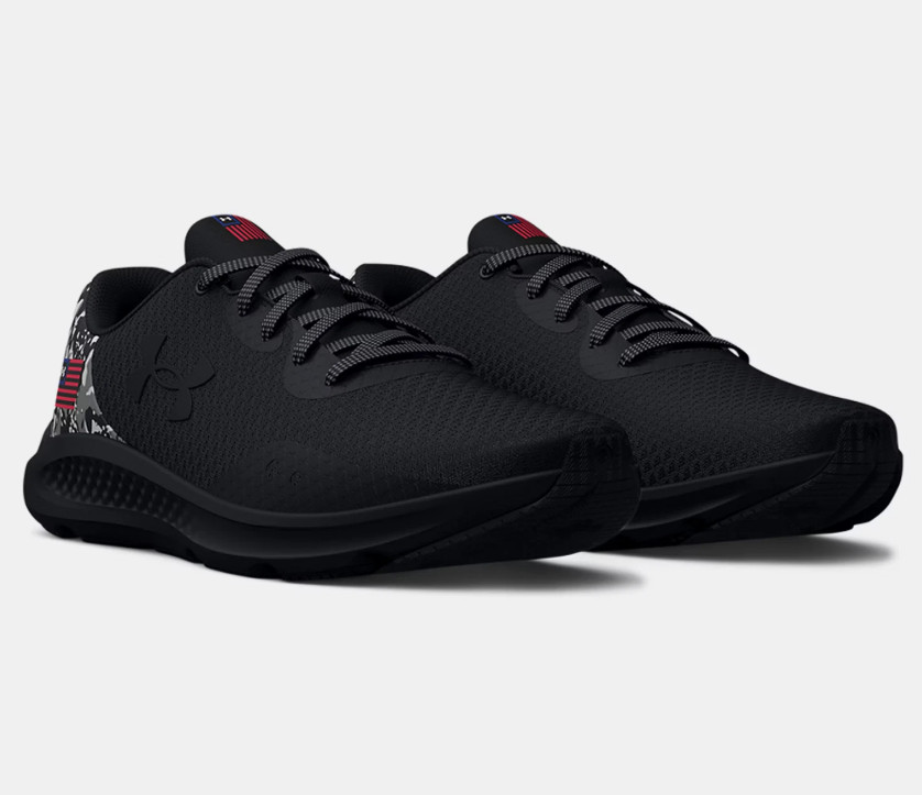 NIB Mens Under Armour 3025384 001 UA CHARGED PURSUIT 3 FREEDIUM BLACK SNEAKERS