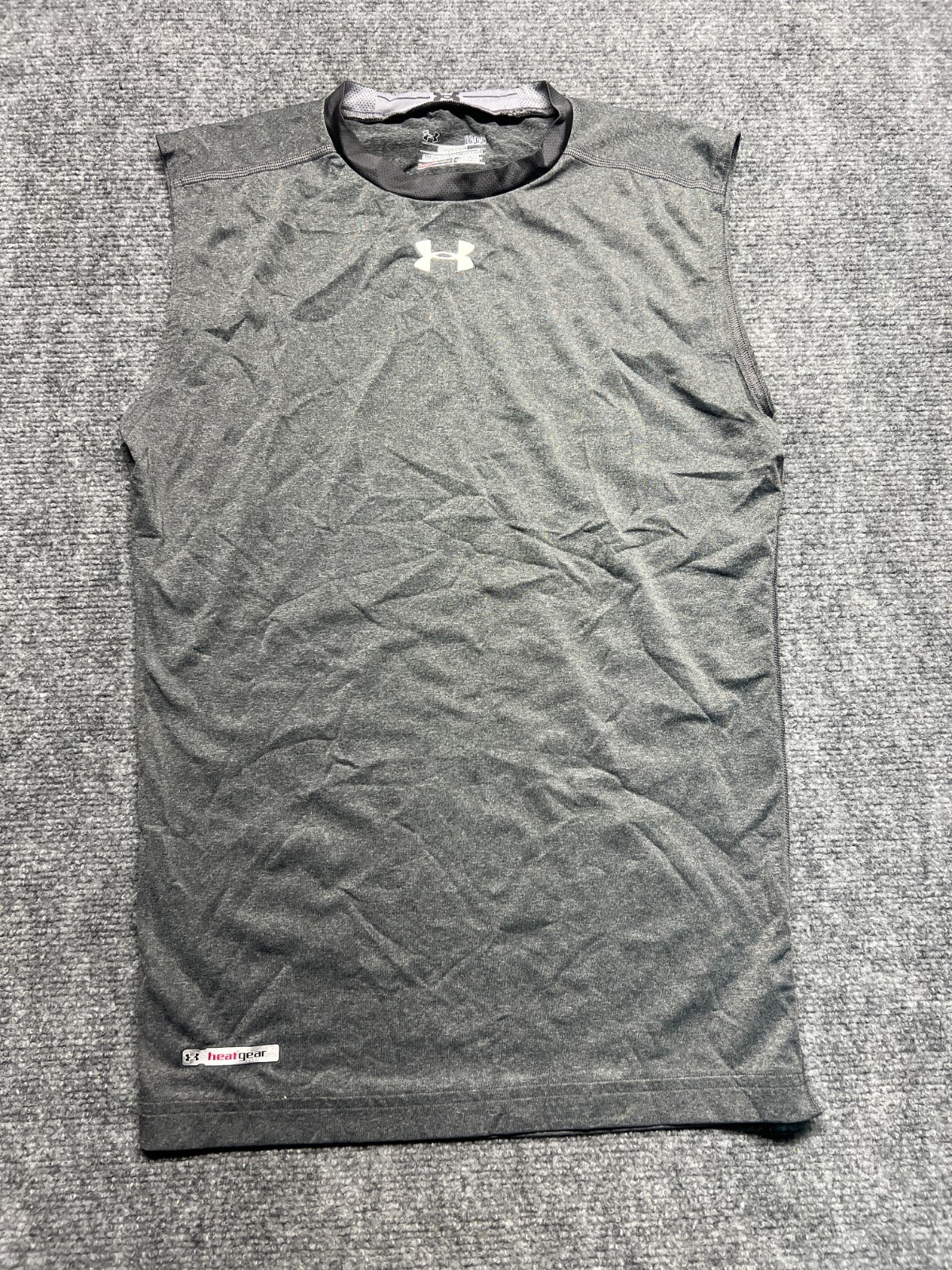 Under Armour – Mens Compression Heat Gear – Large – Sleevless Gym Shirt – Grey