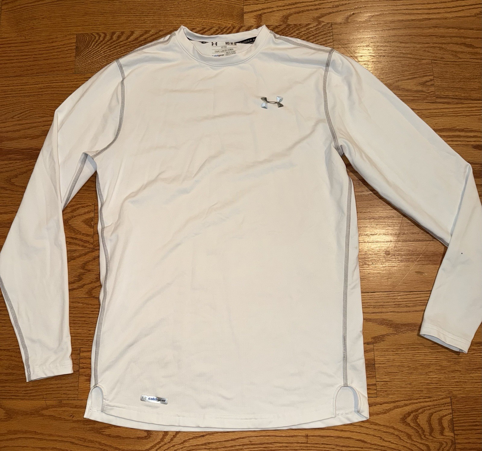 Mens White Under Armour Fitted Coldgear Compression Shirt Adult Medium