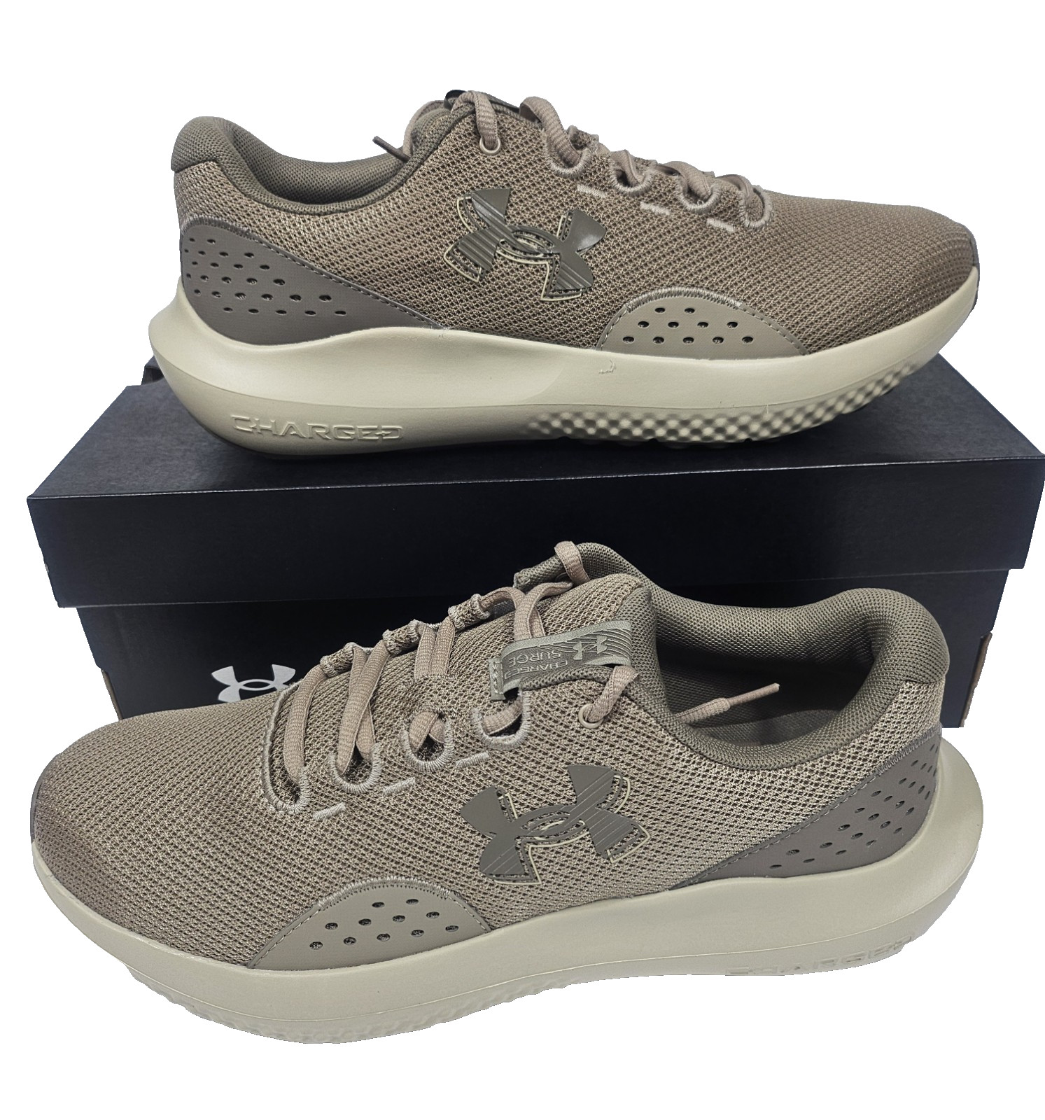 Under Armour UA Charged Surge 4 Men’s 10 Shoes Beige Brown 3027000-203 Sneakers
