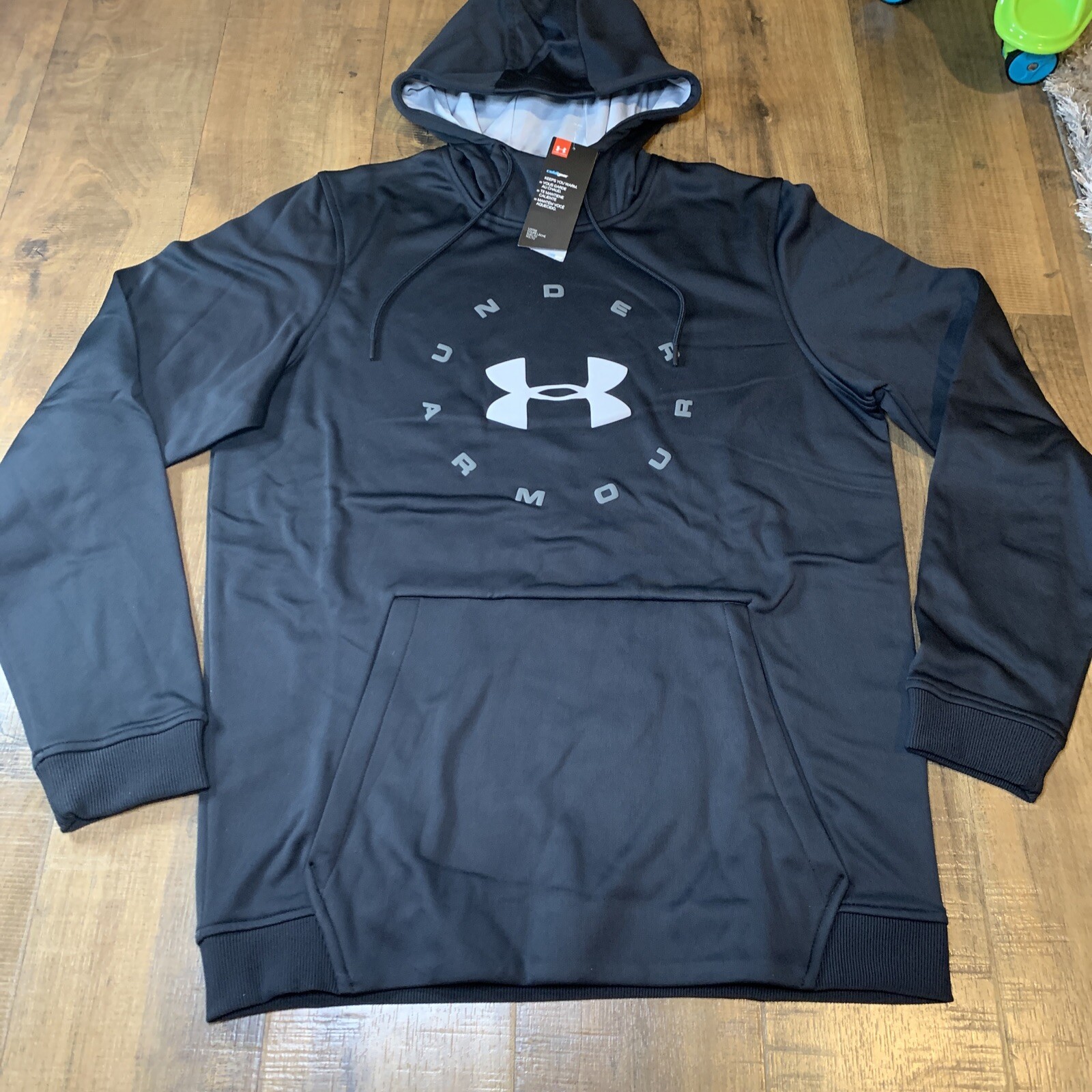 Under Armour Fleece Pullover Hoodie Circle Wordmark 1345323 Black NEW
