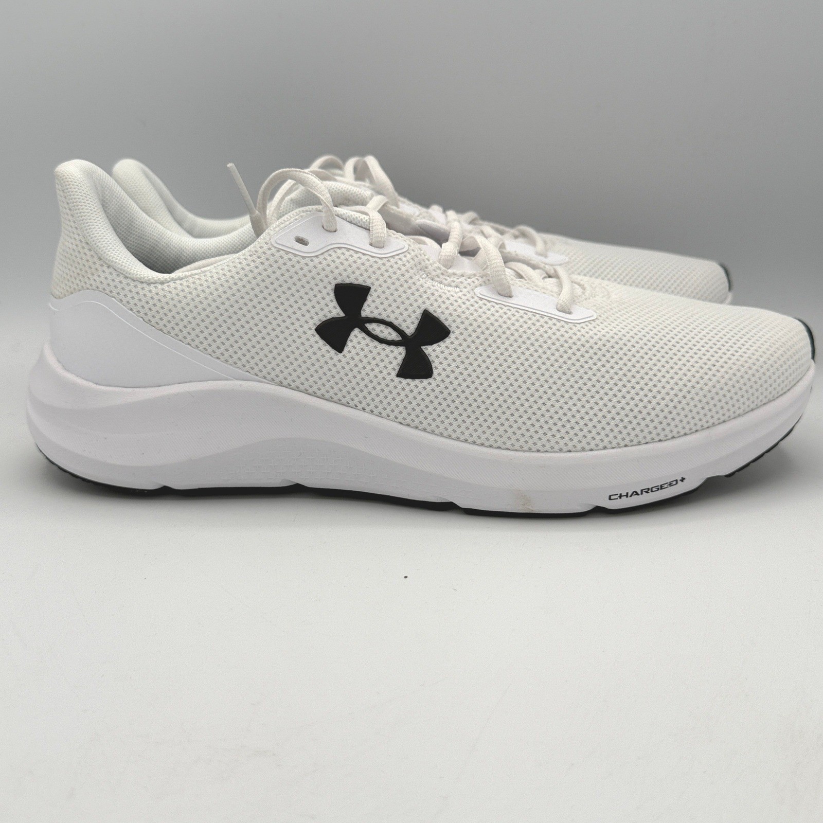 Under Armour UA Charged Pursuit 4 Mens 11 White Black Running Shoes 3028254-100