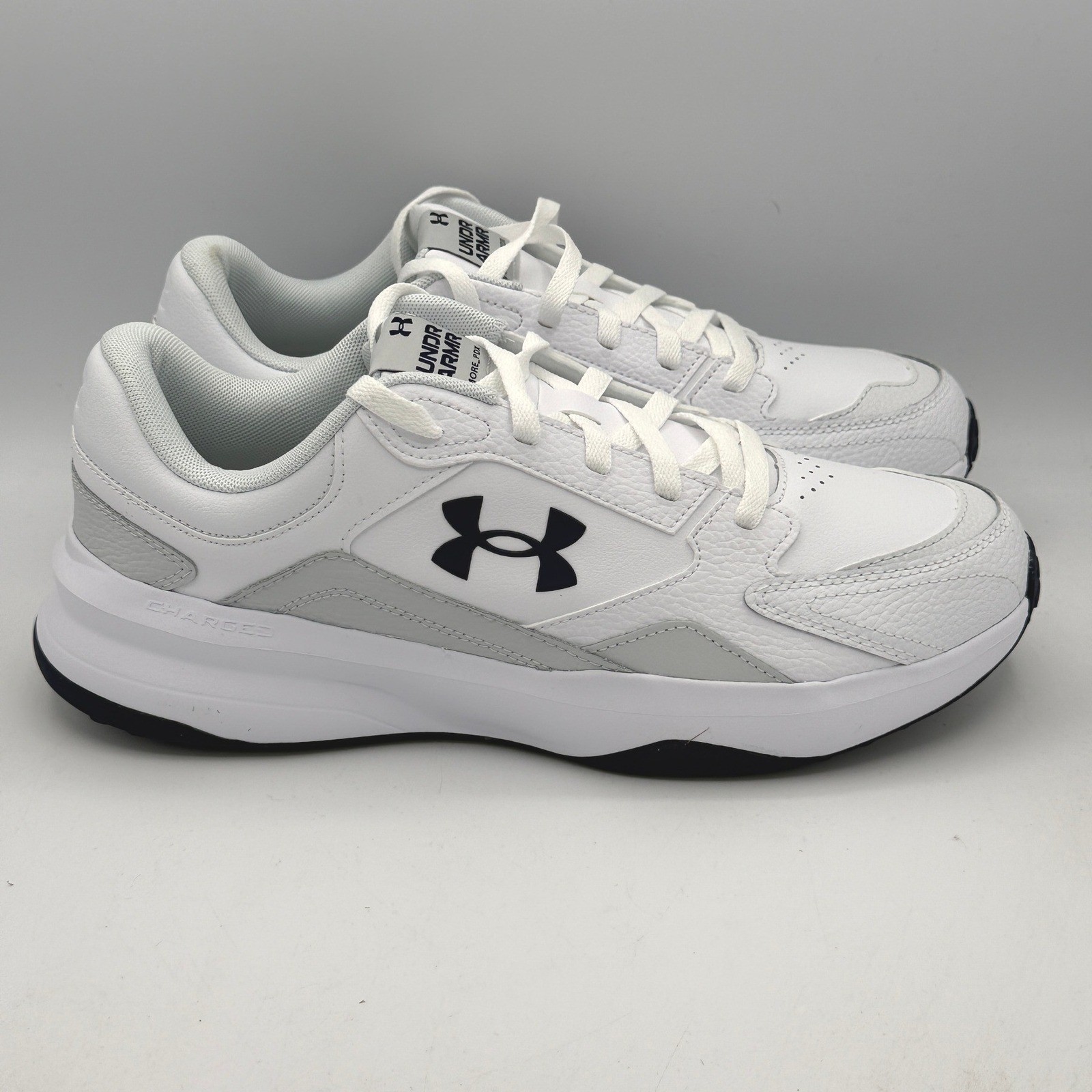 Under Armour UA Edge LTHR Shoes Mens 12 White Grey Leather Training 3028375-105