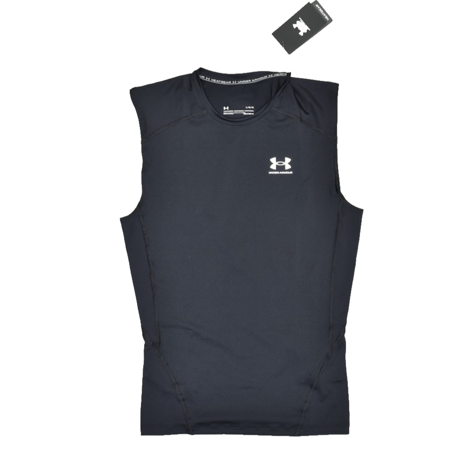 NEW Under Armour HeatGear Compression Sleeveless Shirt Black Size L