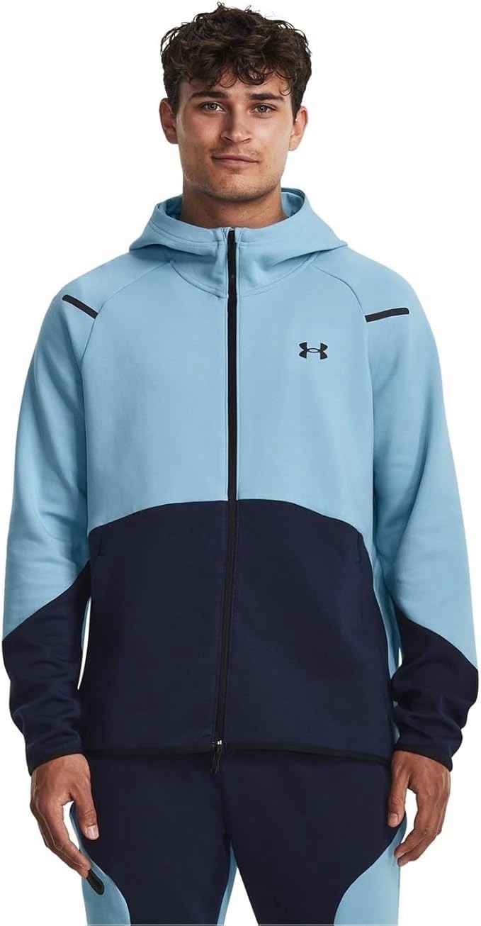 Sz XL- Under Armour Men’s Unstoppable Fleece Full-Zip Jacket, Blizzard/Navy.