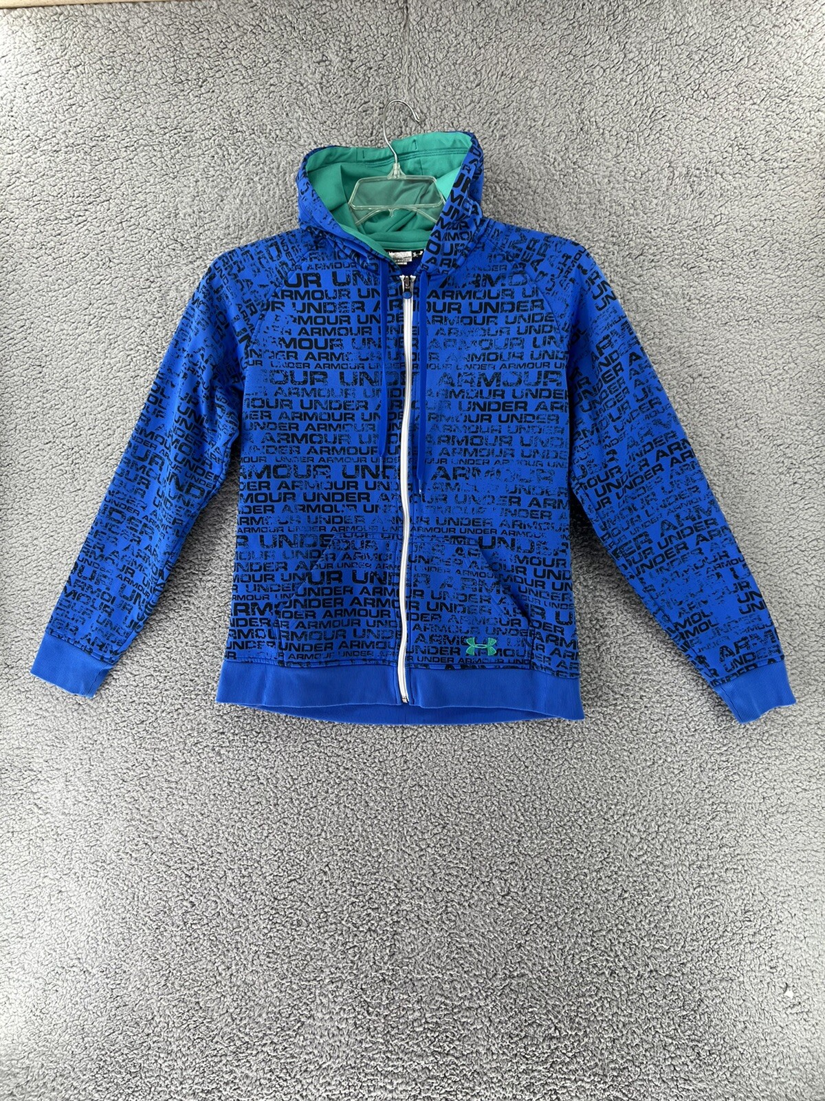 Under Armour Medium Blue Loose Fit Full Zip Hoodie Spell Out 1221643 READ
