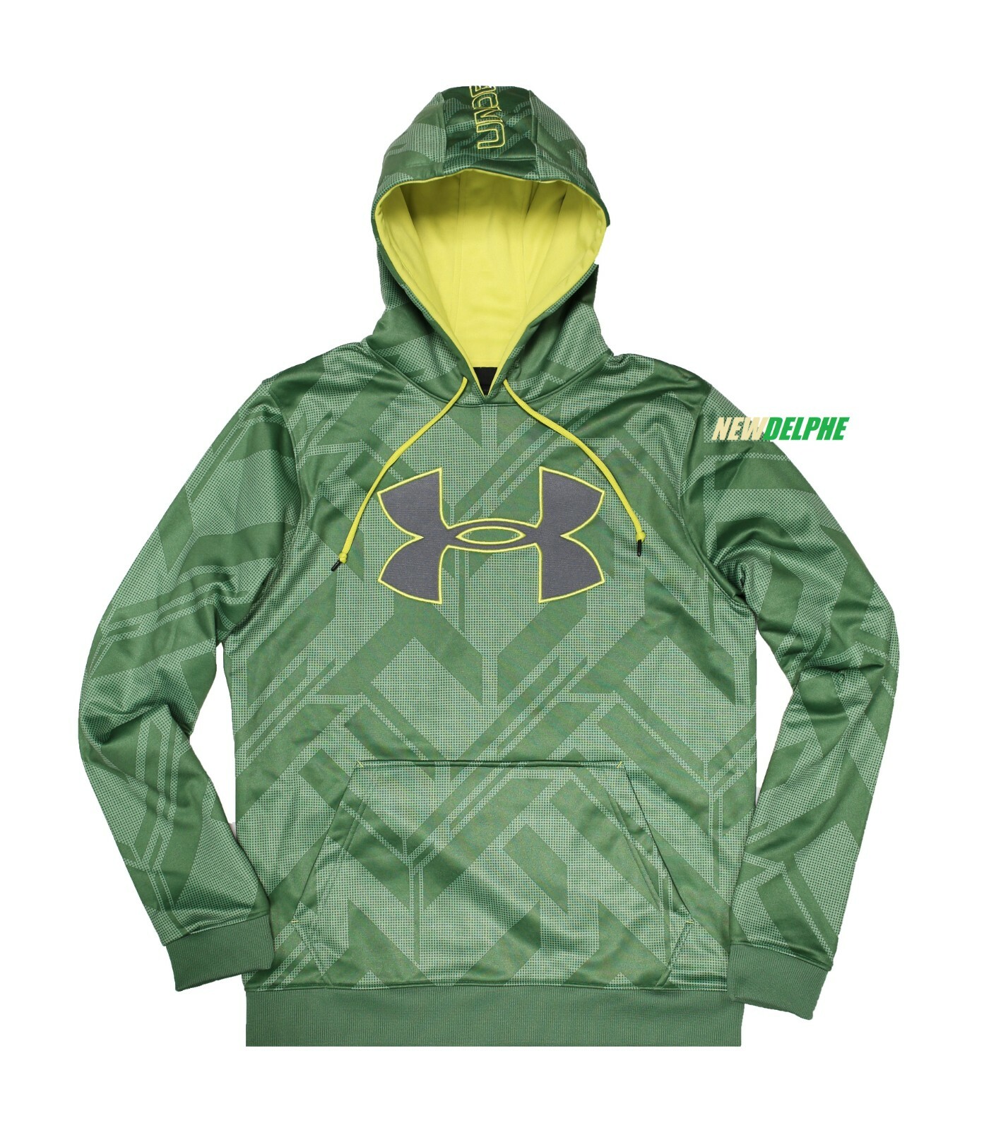 NWT UNDER ARMOUR MEN LS COLD GEAR BIG LOGO FLEECE HOODIE GREEN LOOSE FIT RARE
