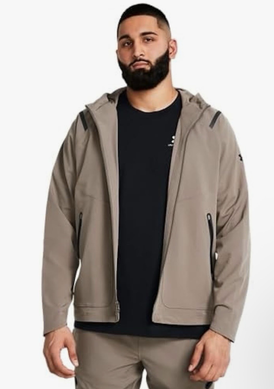 Size M- Under Armour Men’s Unstoppable Jacket, Taupe Dusk/Black. 1370494-200.
