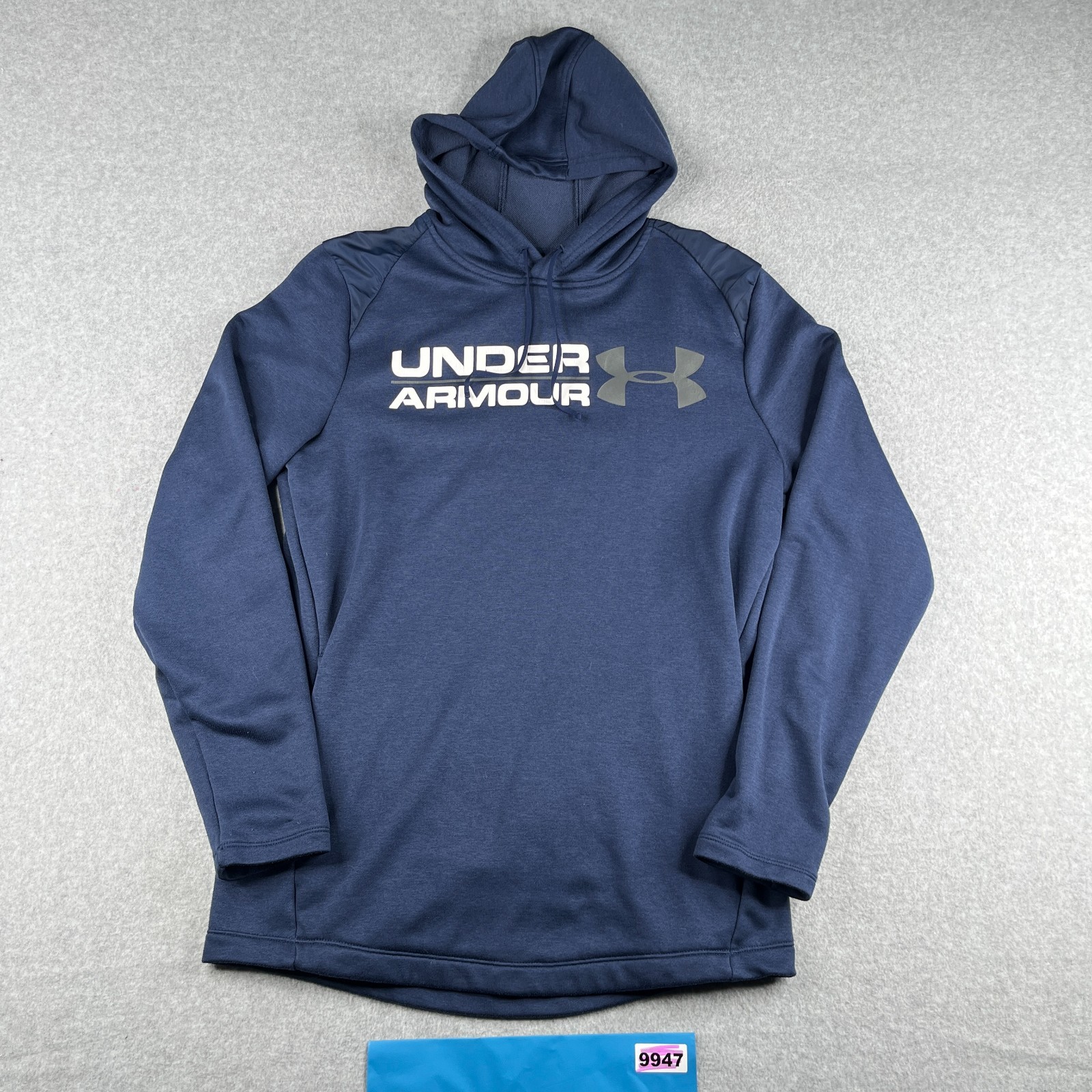 Under Armour Hoodie Sweatshirt SMall Navy Blue Cold Gear Pocket Graphic Print