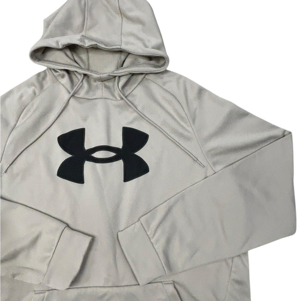 Under Armour Men’s Loose Fit Light Gray Hoodie with Black Mesh Logo Large