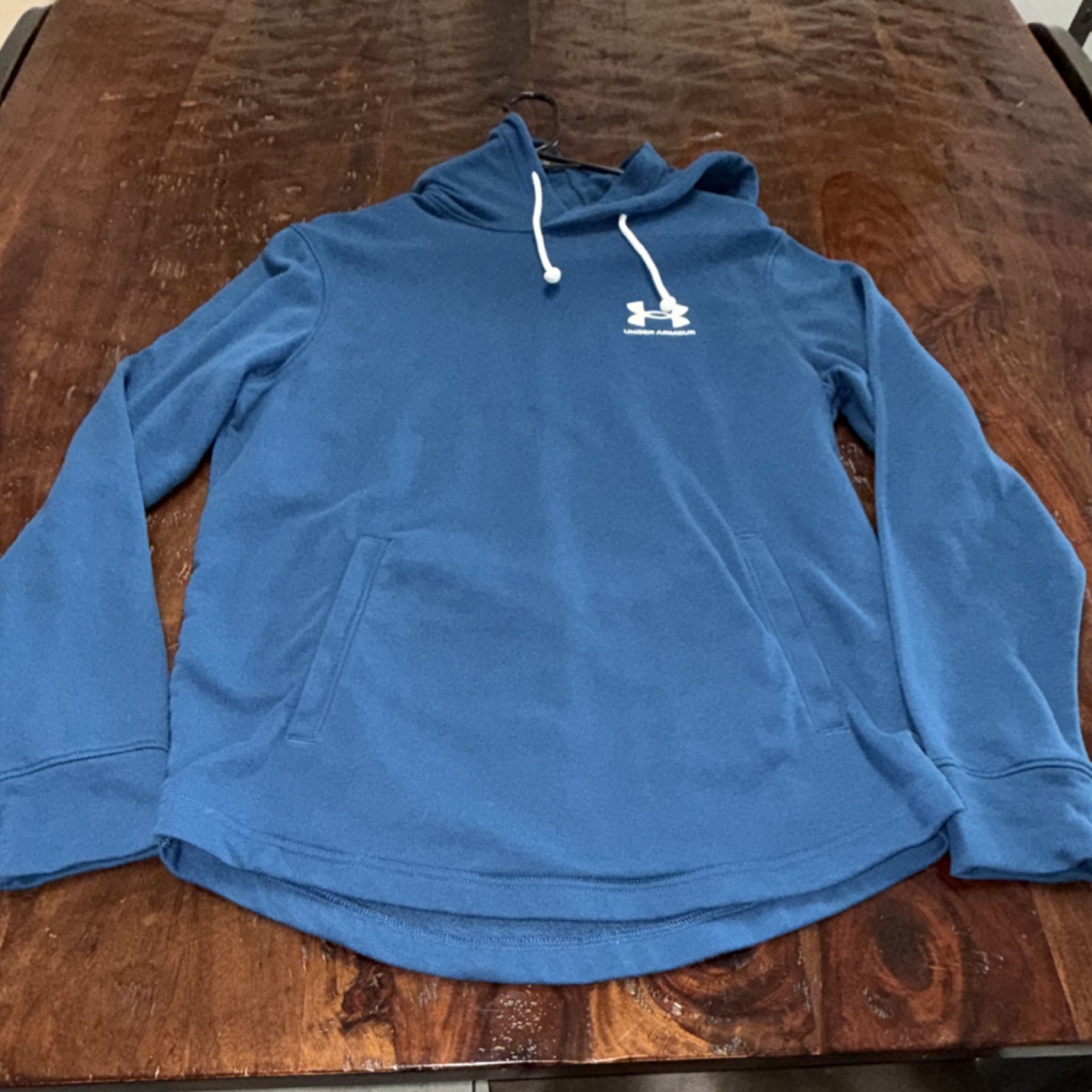 Under Armour Blue Crew Neck Pullover Hoodie Loose Fit Drawstring Logo M