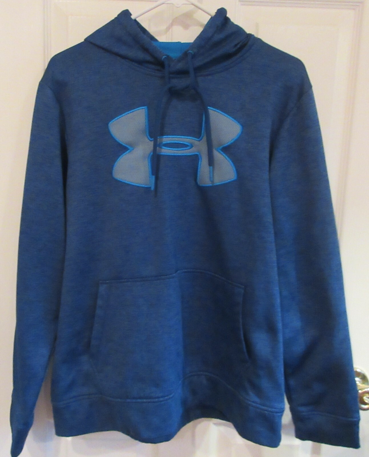 Mens UNDER ARMOUR~BLUE HOODIE~NEW~size MEDIUM~COLD GEAR~Big Logo SWEATSHIRT