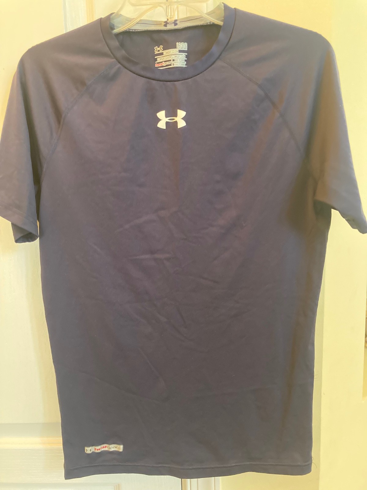 Under Armour Pre-Owned Navy Blue Heat Gear Compression Short Sleeve Shirt Large