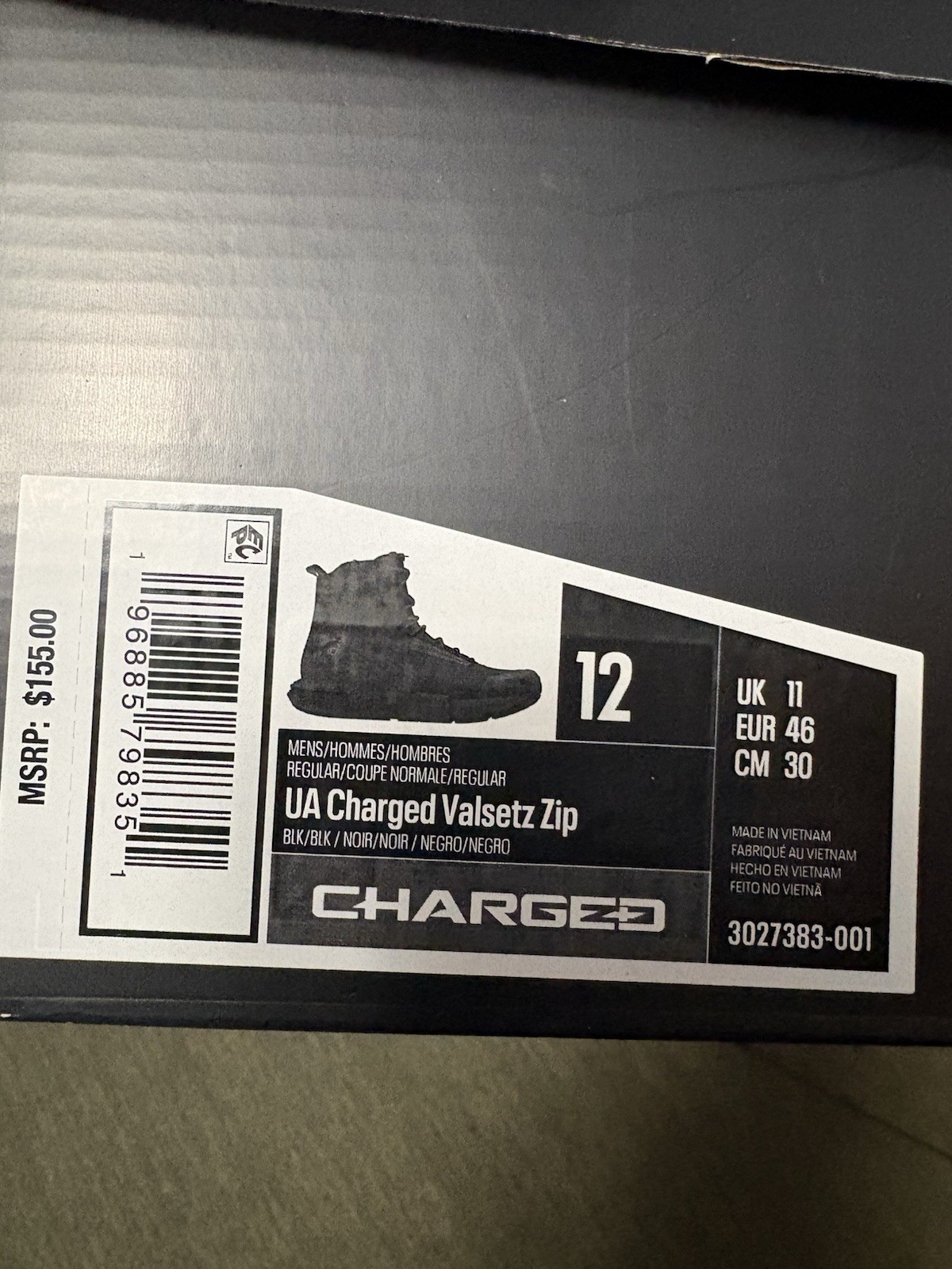 Under Armour UA Charged Valsetz Zip Tactical Boots Black Men’s US 12 3027383-001