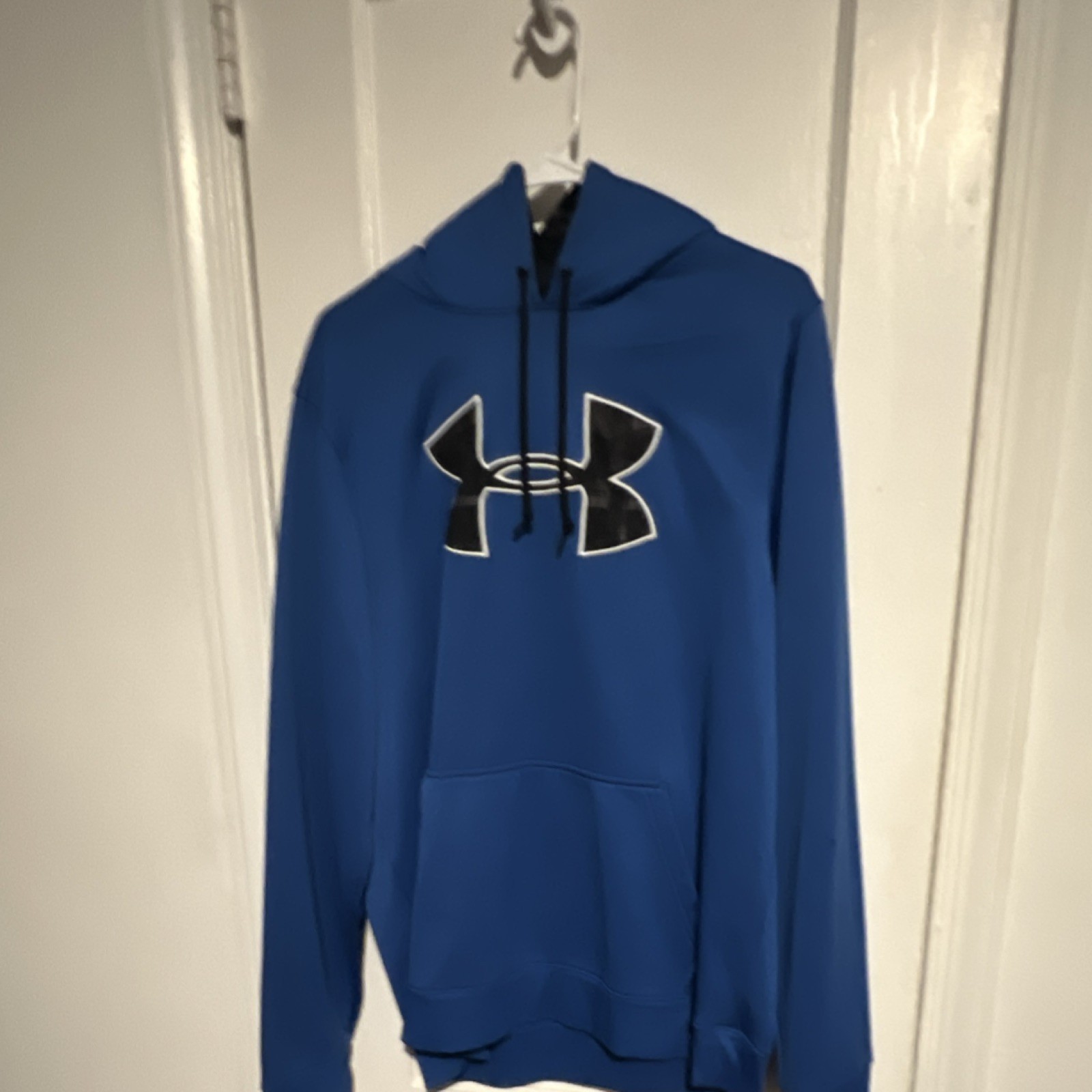 Under Armour Blue L Fleece Pullover Hoodie Hooded Logo Drawstring Pockets
