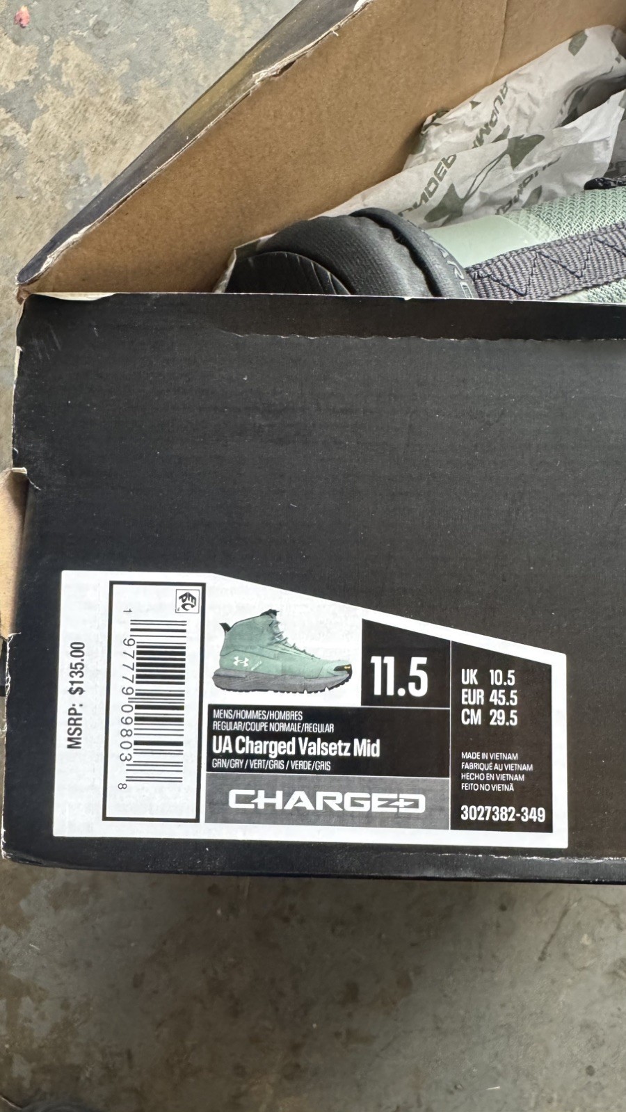 UNDER ARMOUR Valsetz Mid Anthracite Tactical Boot Green Grey size 11.5 Men New