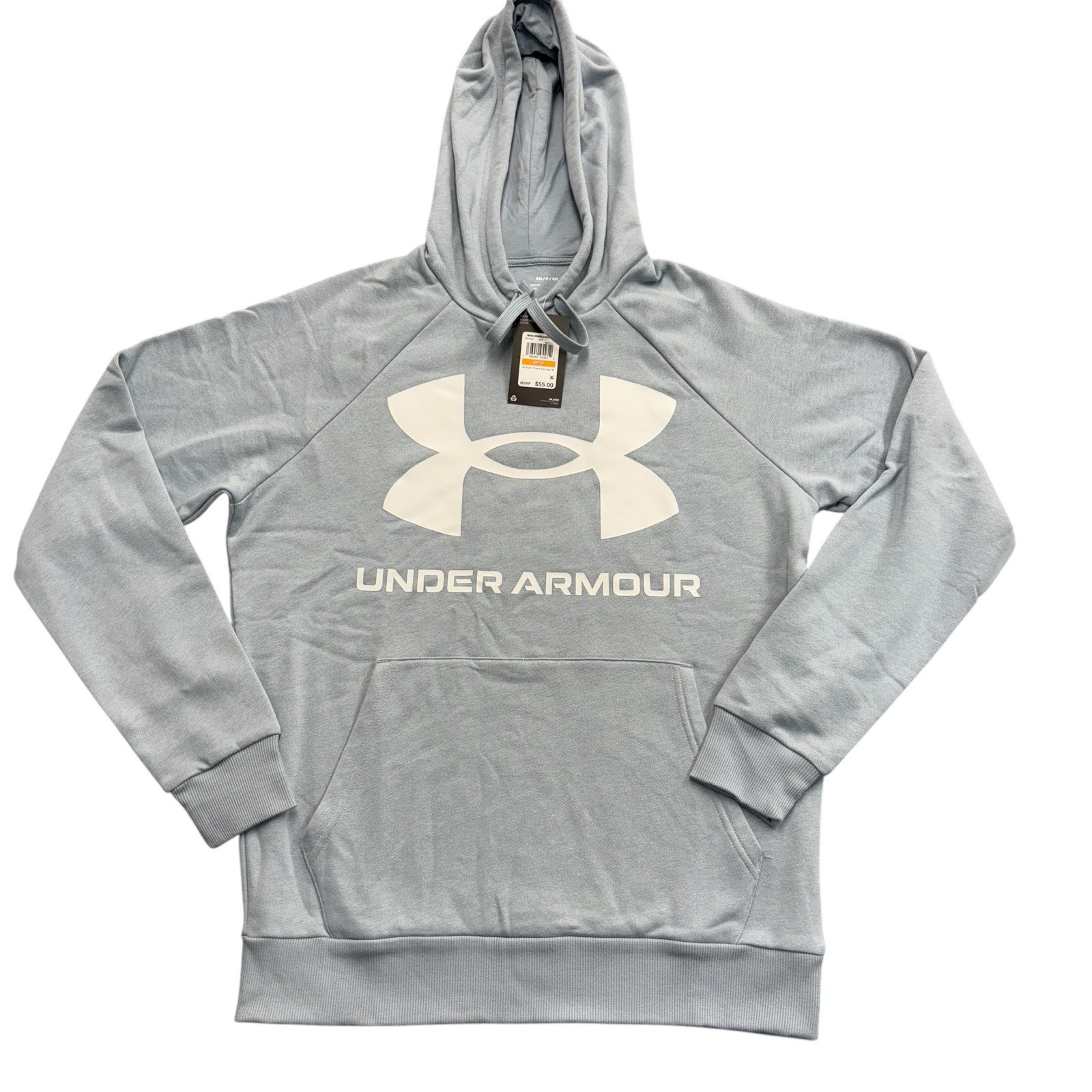 NWT Under Armour Hoodie Sweatshirt Light Blue Large Logo Kangaroo Pocket Size S