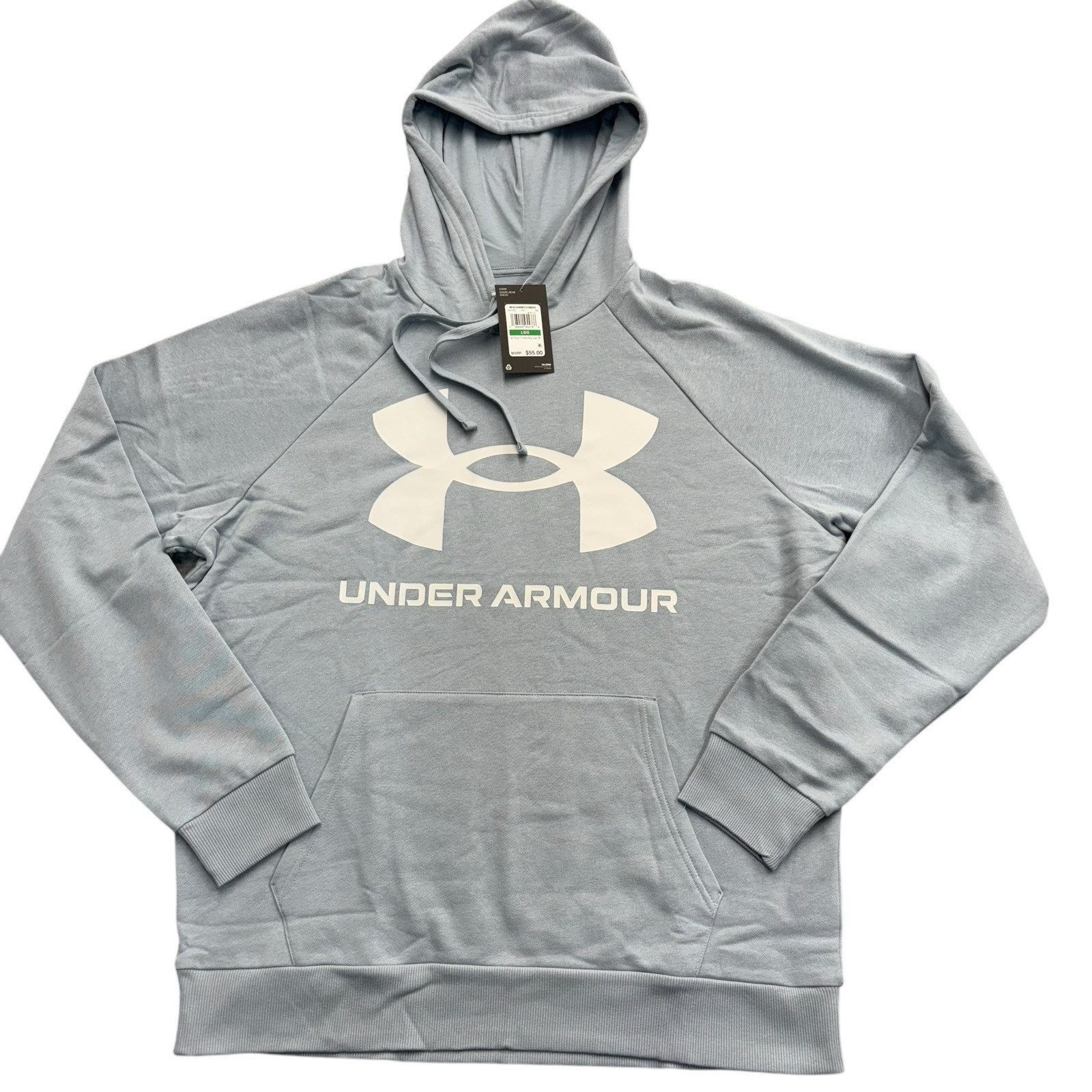 NWT Under Armour Hoodie Sweatshirt Light Blue Large Logo Kangaroo Pocket Size L