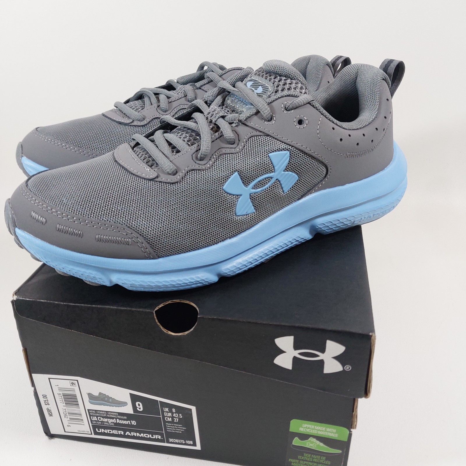 Under Armour Men’s UA Charged Assert 10 Running Shoes Training Grey Blue