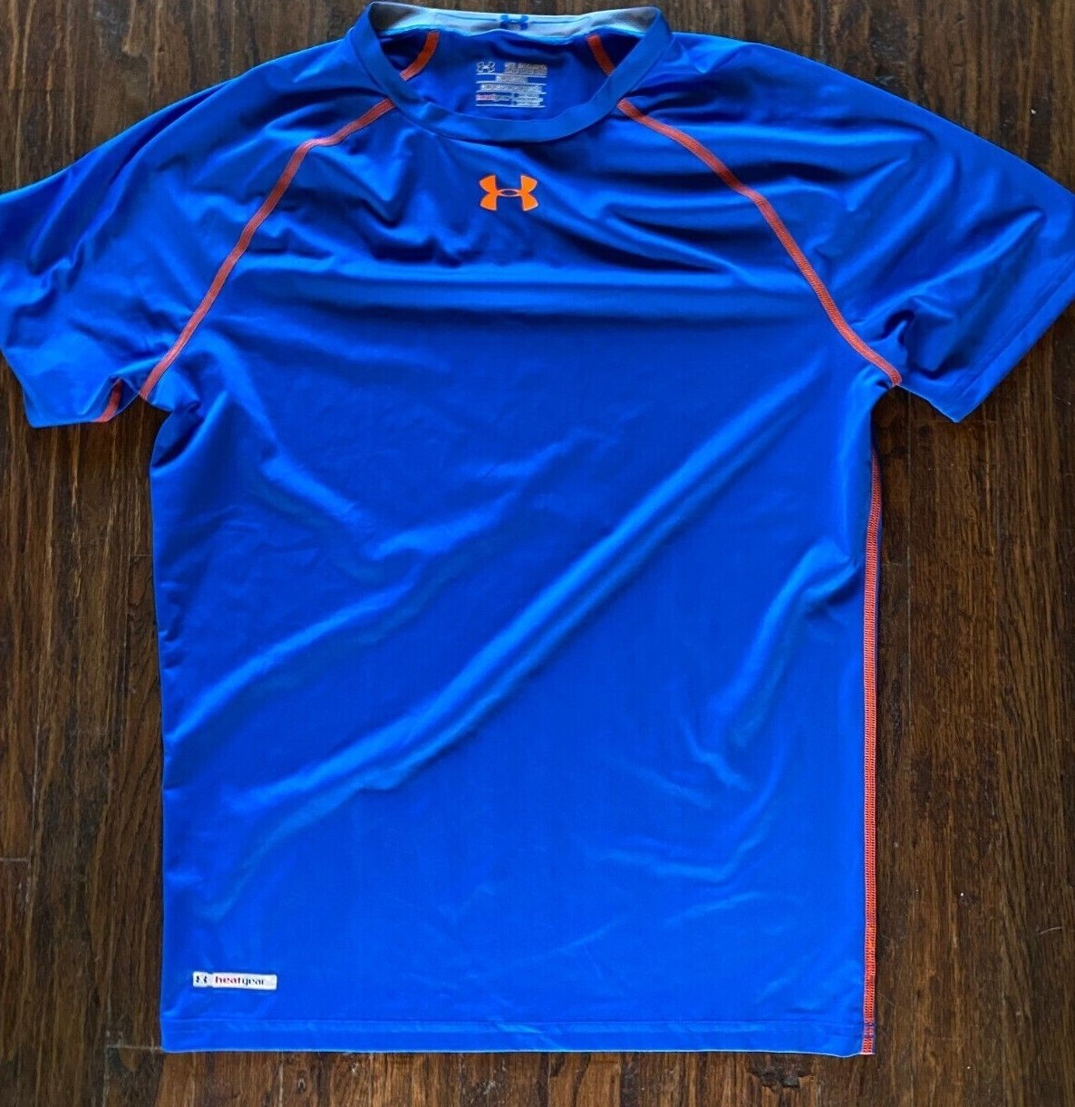 Mens compression Under Armour Heat Gear Shirt   Blue / Orange, XL