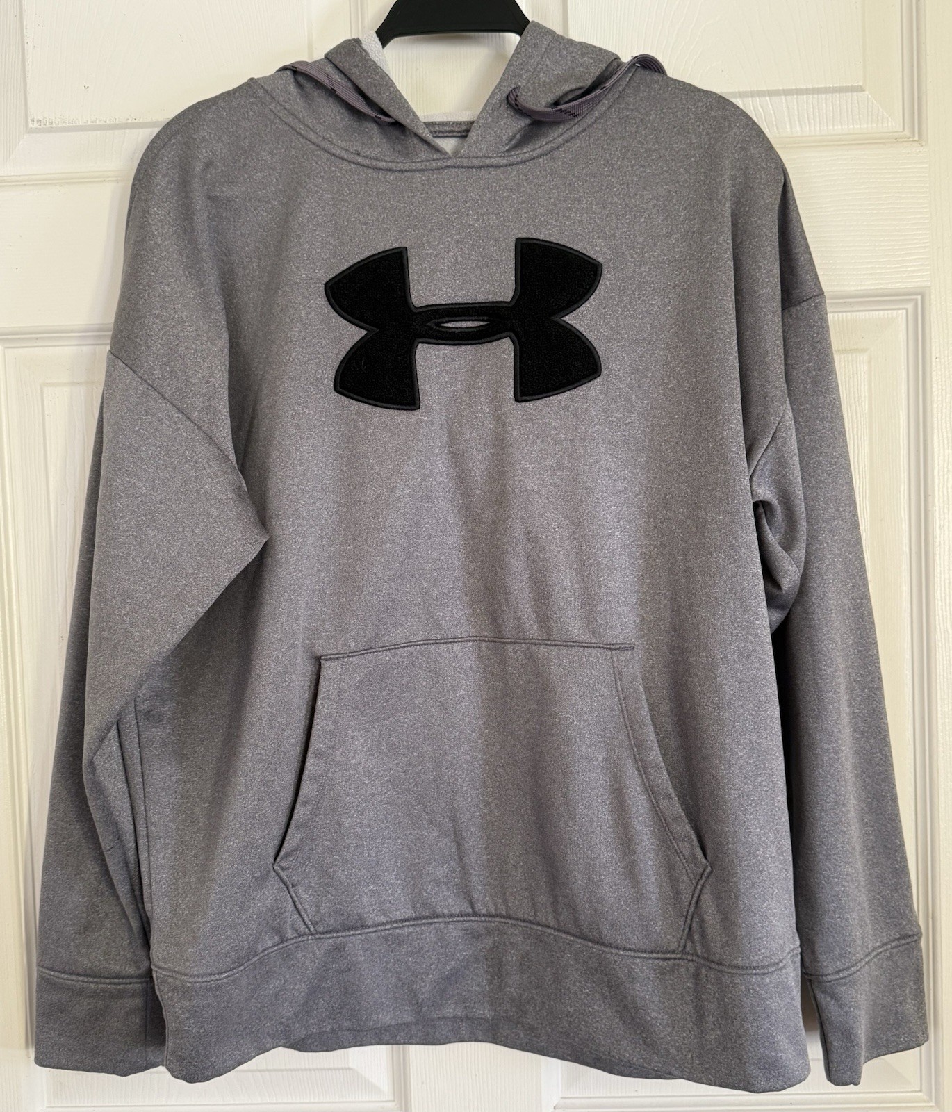 Under Armour Gray Big Logo Pullover Hoodie Size Large L Grey UA Fleece