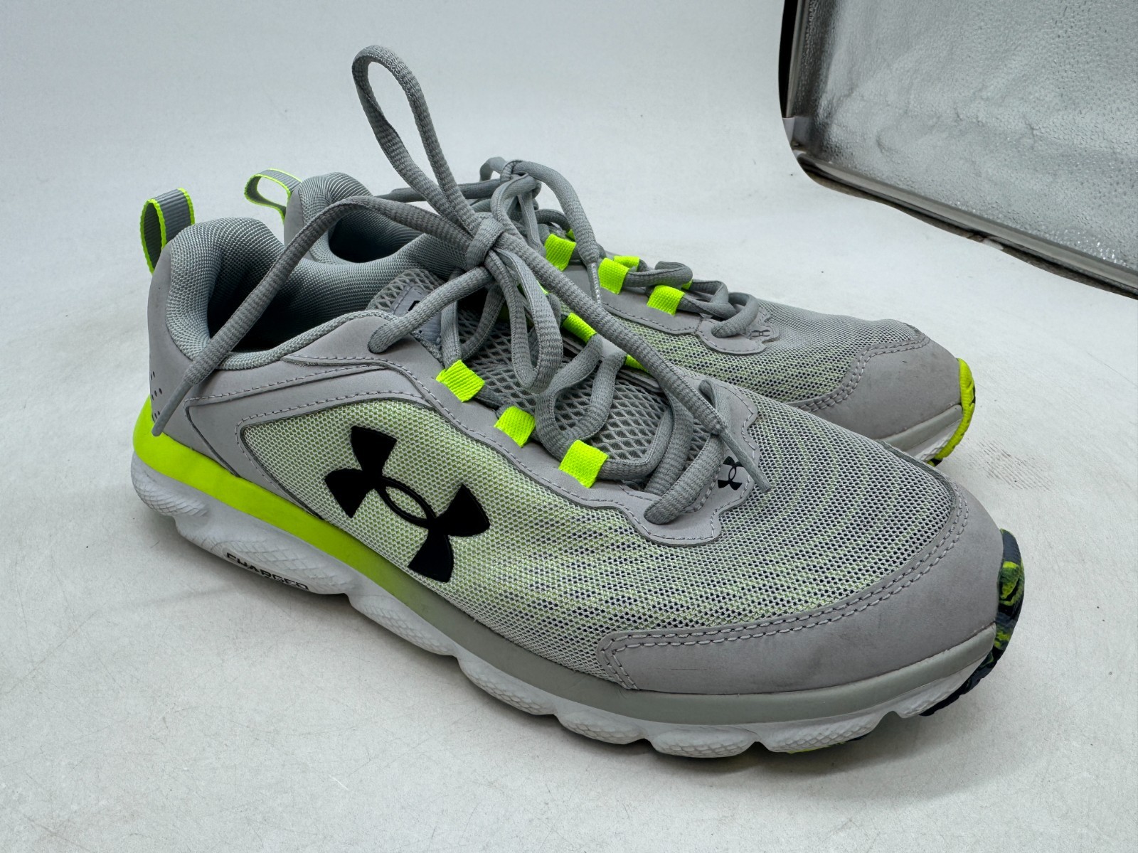 Under Armour Charged Assert 9 Marble Running Sneakers Men’s Mod Gray Lime – 8.5