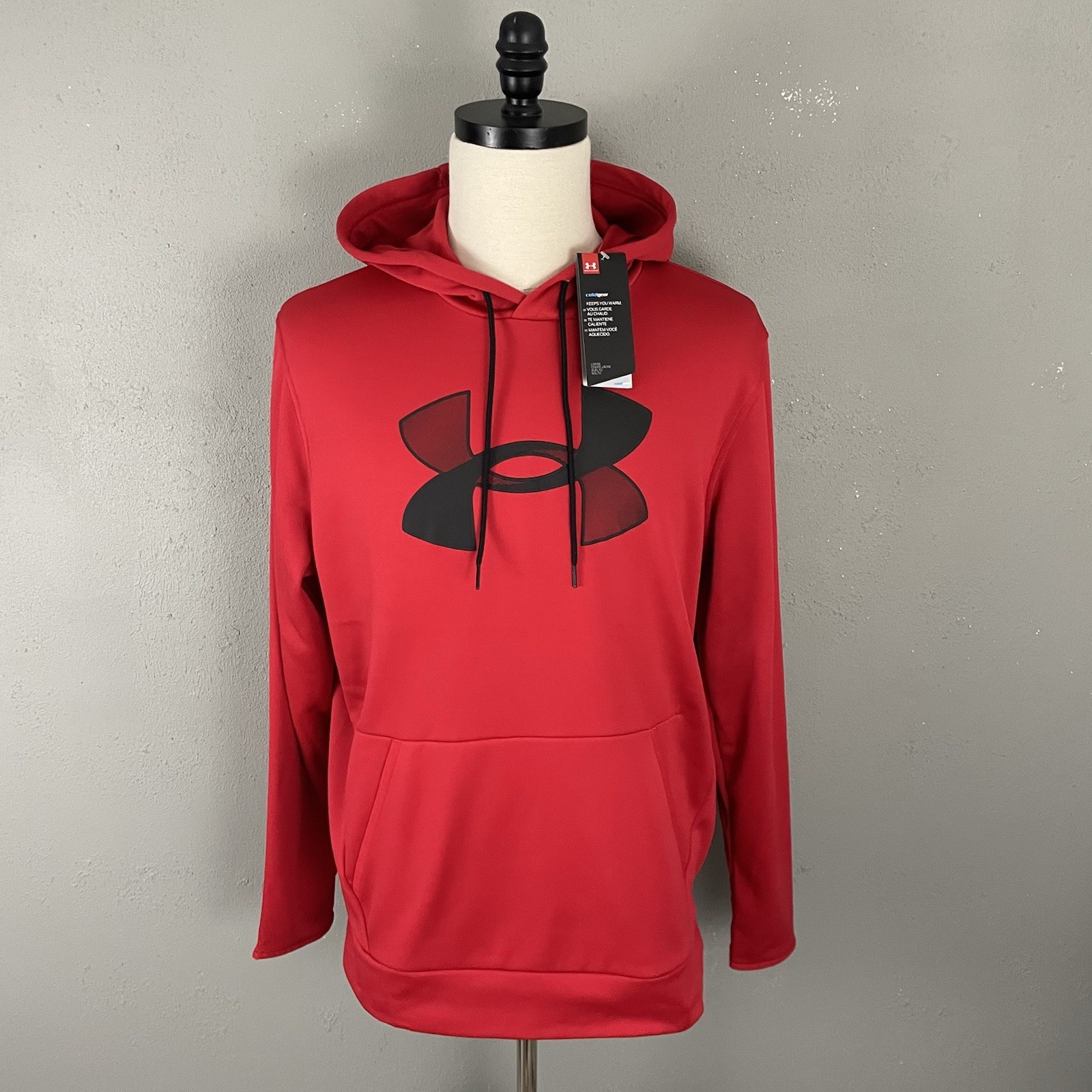 NEW Under Armour UA Fleece Hoodie Sweatshirt Mens L Red Coldgear Big Logo