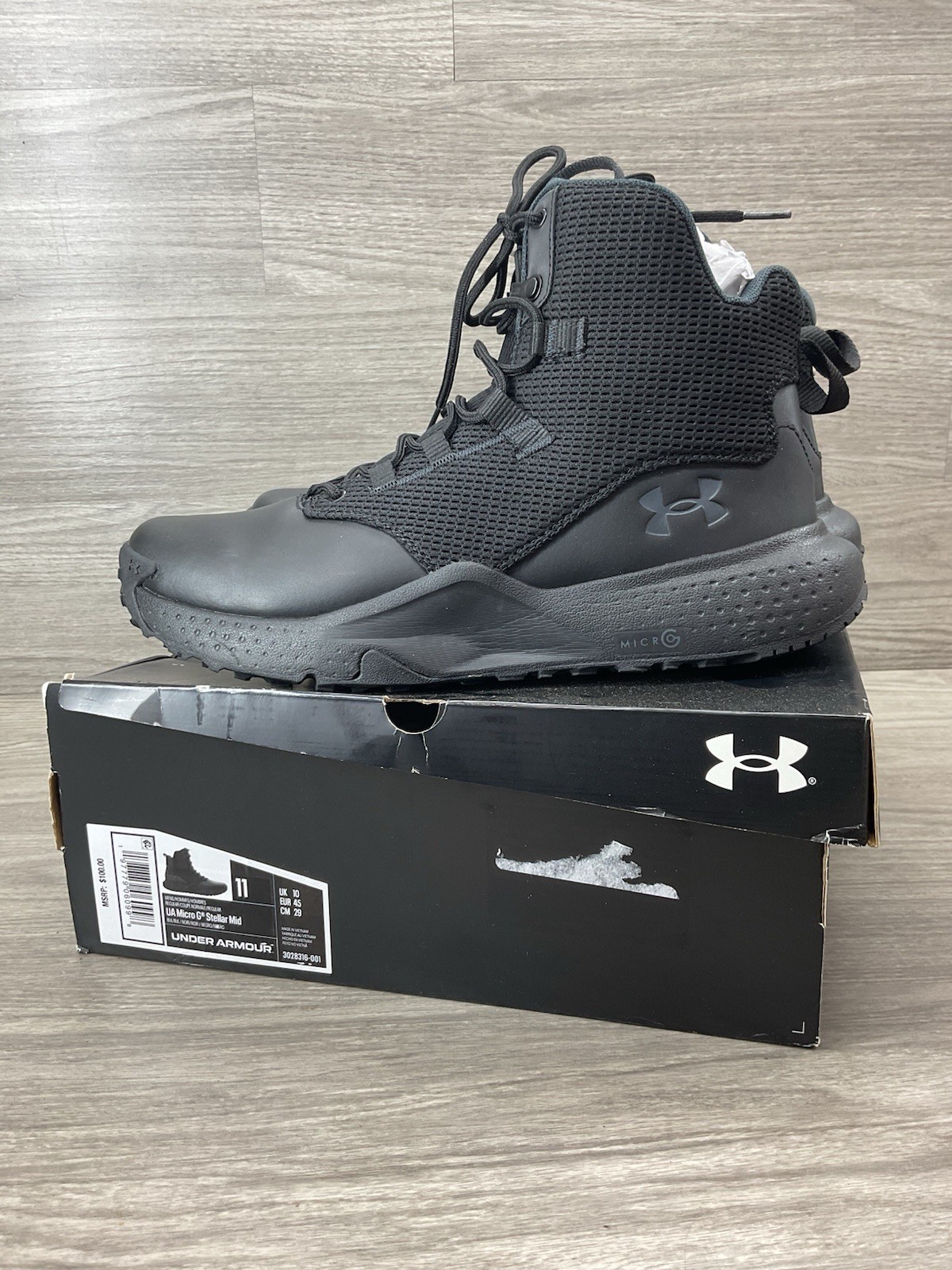 UNDER ARMOUR BOOTS MENS 11 UA MICRO G STELLAR MID BLK/BLK 3028316-001