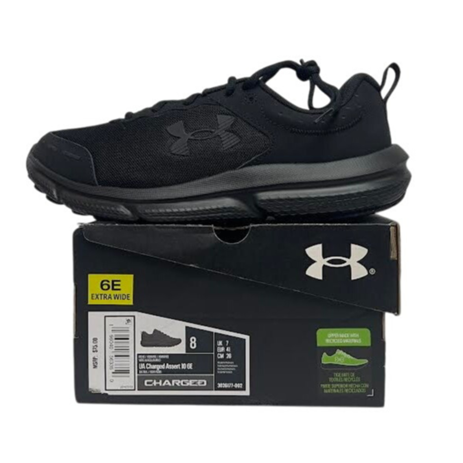 NEW! Under Armour Men’s Charged Assert 10 Running Shoe BLACK 8
